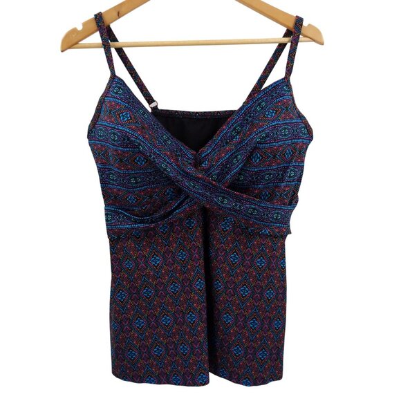 Miraclesuit Crossover Tankini Top Size 16 Adjustable Underwire Aztec Black - Picture 1 of 10